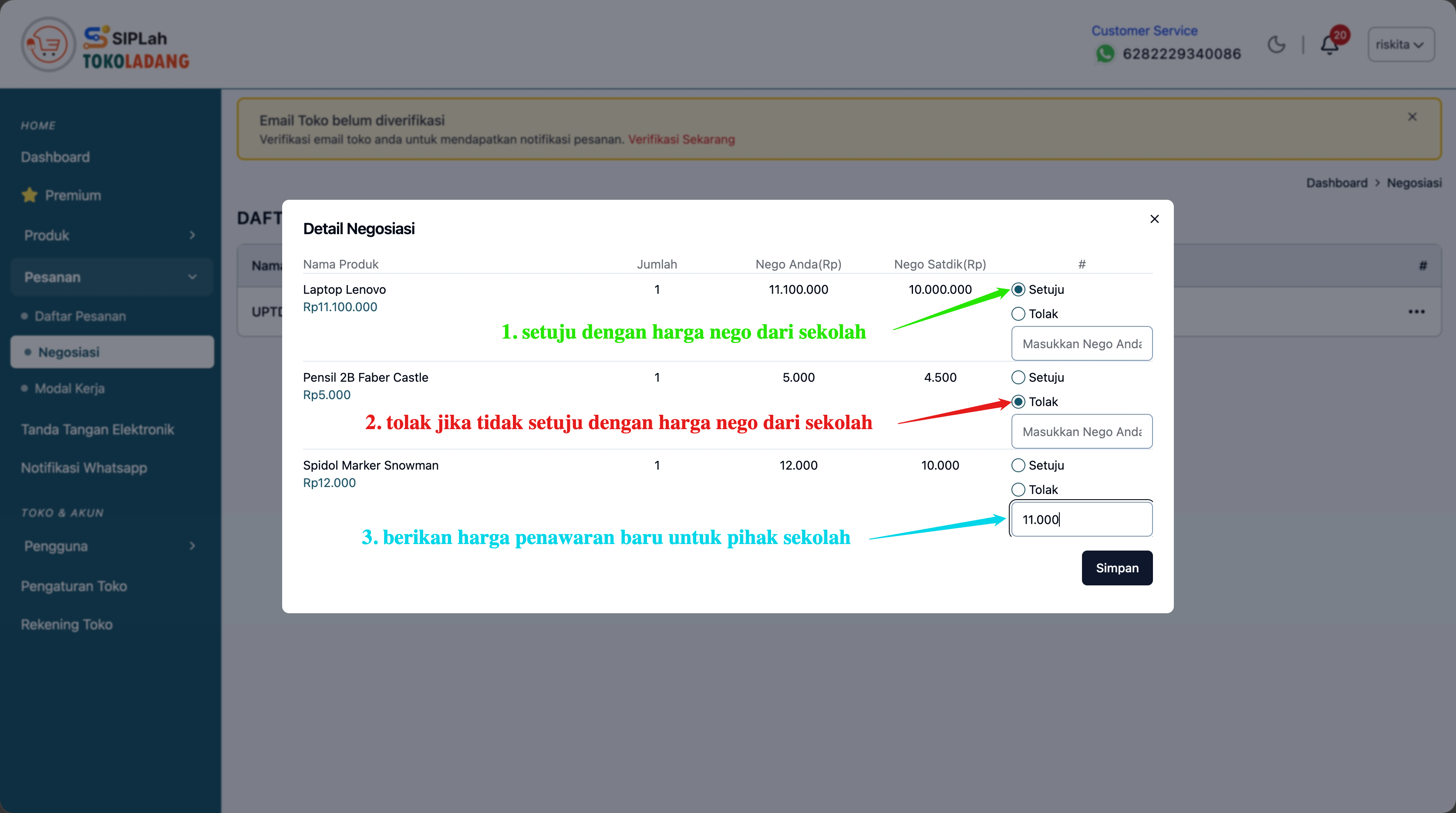 Respons harga negosiasi penjual